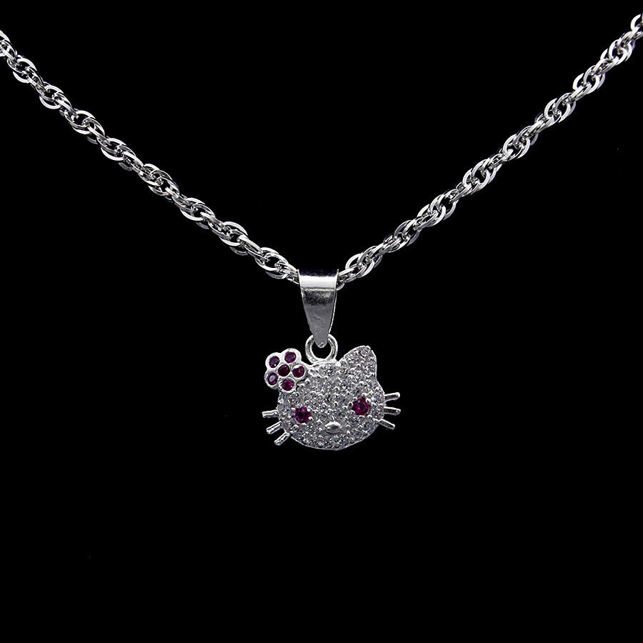 Dây Và Mặt Dây Chuyền Trẻ Em Bạc Hiểu Minh DTE053 Mèo kitty Bảo Hành Vĩnh Viễn