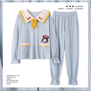 Bộ ngủ tiểu thư Bộ pijama len tăm phối bèo Bộ pyjama Pizama