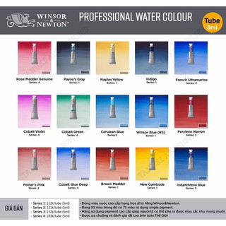 Màu nước Winsor &amp; Newton Professional, tube lẻ 5ml