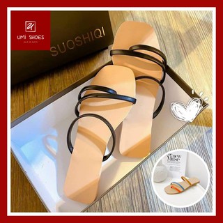 [NOWSHIP HN] Dép lê nữ kẹp tông xỏ ngón quai mảnh mặt phíp chống nước đế bệt mũi vuông mới hot màu đen/trắng/kem xinh