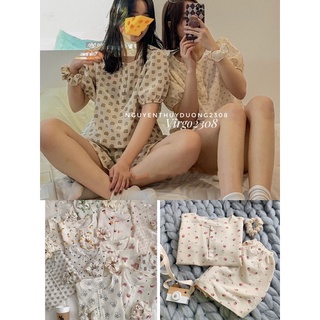 [HÀNG SẴN]BỘ ĐỒ PIJAMA CỘC TAY CHẤT ĐŨI XỐP KÈM SCRUNCHIES SIÊU ĐÁNG YÊU