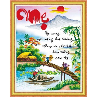 Tranh đính đá Cha Mẹ phong cảnh cầu tre VS155 (70x55) Chưa đính