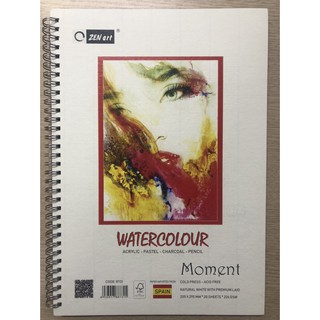 5 SỔ VẼ LÒ XO ZEN ART MOMNET A4 VẼ MÀU NƯỚC CAO CẤP, ACRYLIC, PHẤN TIÊN, CHÌ MÀU NƯỚC, CHÌ ĐEN,... 224GSM 8731