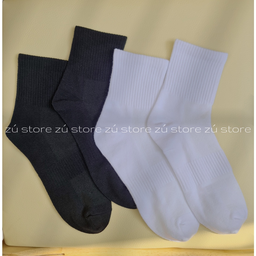 vớ cổ trung trơn basic trắng đen