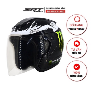 [Mã BMBAU50 giảm 7% đơn 99K] Mũ bảo hiểm 3 4 SRT tem Monster kính khói chống lóa