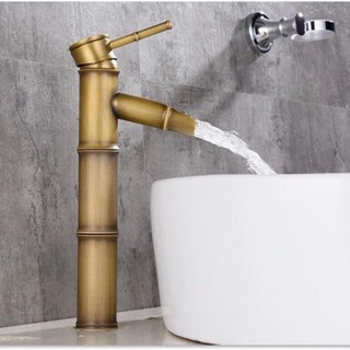 Vòi lavabo nóng lạnh ống trúc, 30cm, giả cổ, sang trọng, tinh tế