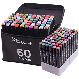 Bộ Bút Màu Maker TOUCH MARK  Túi Vải Bộ 60 Màu, Dùng Để Tô Màu, Vẽ Anime, Highlight, Take Note Tặng Kèm 2 bút line sổ vẽ
