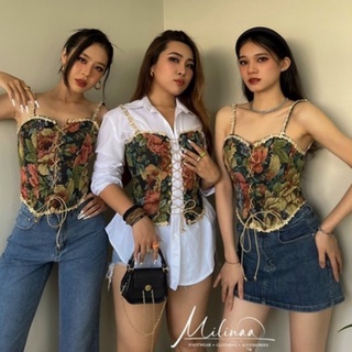 ÁO CORSET DẠ HỌA TIẾT THÊU HOA ĐAN DÂY C2274
