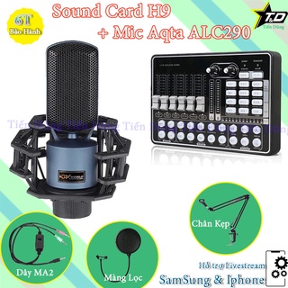 Bộ Livestream Mic Aqta ALC290 Sound Card H9 Có Bluetooth Autu-tune Chân Kẹp Dây Livestream MA2- micro thu âm đầy đủ