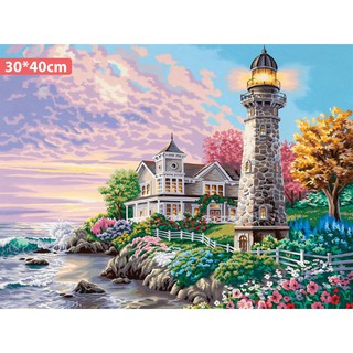 Tranh đính đá tự làm, tranh gắn đá 5D tự hoàn thành thủ công DIY 30*40cm (Ngọn Hải Đăng)