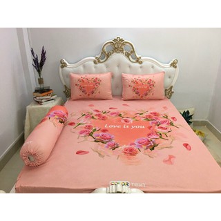 Drap thun Ý 5D❤️FREESHIP❤️ga thun lạnh mẫu hoa(1ga, 3 vỏ gối)