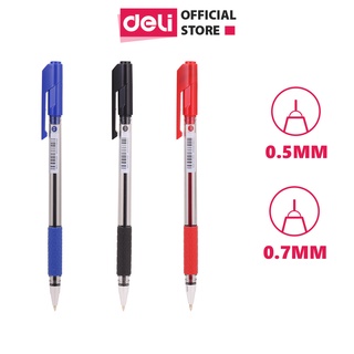 Bút bi nắp đậy ngòi 0.5mm 0.7mm 1mm Deli mực xanh đen đỏ đệm tay cao su chất lượng cao phù hợp học sinh văn phòng