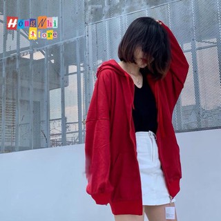 Áo Khoác Hoodie Zip Trơn Oversize Ulzzang Unisex Hoodie Dây Kéo Màu Đỏ Dáng Rộng - MM