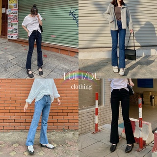 Quần Jean Ống Loe Lưng Cao Co Giãn Cắt Gấu Hàng Cao Cấp Tulidu [ẢNH THẬT] Quần Bò Ống Loe Rách Gấu Nữ