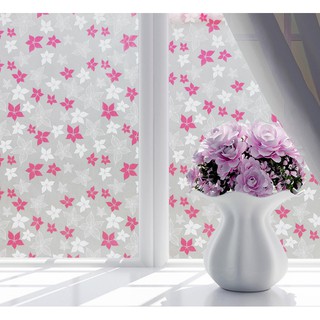 Decal giấy dán kính hoa năm cánh hồng khổ rộng 0.45m