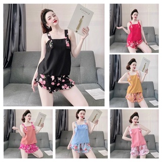 Đồ Bộ 2 Dây Nữ, Bộ Ngủ 2 Dây Nữ, Bộ Mặc Nhà Nữ, lụa hàn, Freesize < 58kg