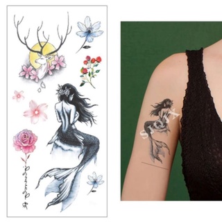 Hình xăm size vừa tl222, nàng tiên cá, hoa nhỏ. Xăm dán tatoo mini tạm thời, size <9x19cm