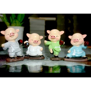 Bộ tượng 4 chú heo ôm bình túy quyền dễ thương cao 8cm