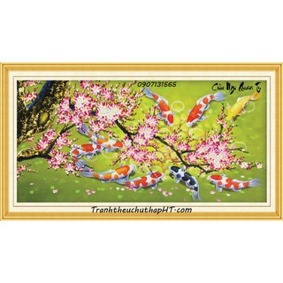 Tranh thêu chữ thập cửu ngư quần hội LV3174 - size: 83*43cm (tự thêu)