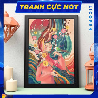 [CÓ SẴN] Tranh Tô Màu Theo Số Licopen - Tranh Cô Gái Áo Dài MS60