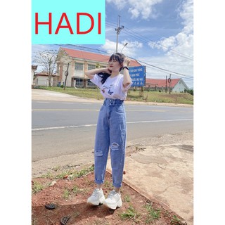 [ TUNG BAY ] QUẦN BAGGY JEAN NỮ LƯNG CAO LƯNG XẺ NỬA ĐĨA CHÉO RÁCH 2 GỐI TO SIÊU HOT HIT MAU XANH SIÊU PHONG CÁCH HADI