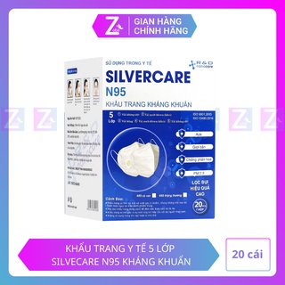 Khẩu Trang Y Tế Kháng Khuẩn N95 Silvercare Không Van Chống Bụi Hộp 20 chiếc