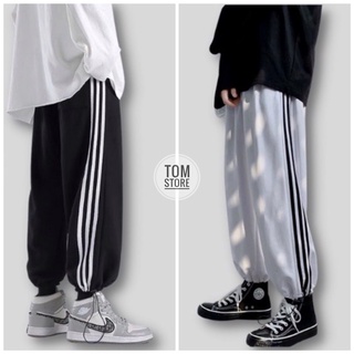 Quần 3 sọc thể thao nam nữ jogger ống rộng rút gấu Big size Chất thun cao cấp