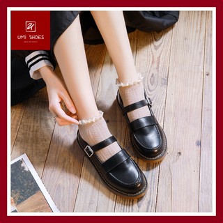 [CÓ SẴN] Giày oxford nữ LOLITA RETRO đơn giản 2 màu đen/nâu mũi tròn khâu viền chắc chắn bền đẹp mới quai cài đế bằng