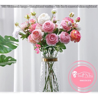 Cành hoa trà mẫu đơn 2hoa1nụ trang trí Decor, tiệc cưới , hoa giả nhân tạo.