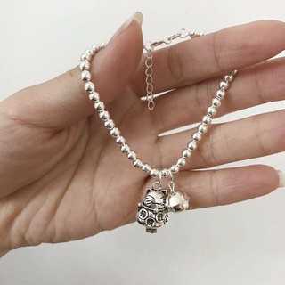 LẮC TAY BI BẠC 3LY TREO MÈO THẦN TÀI MAY MẮN