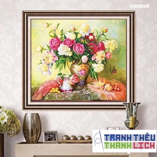 |Đính hết tranh| TRANH ĐÍNH ĐÁ Bình hoa mẫu đơn Ailuo AL72276 |75x60cm|_ Chưa đính