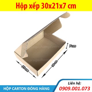 Combo 20 hộp xếp, size 30x21x7 cm - hộp carton nắp gài, giấy 2 nâu 1 xeo, sóng E cứng cáp