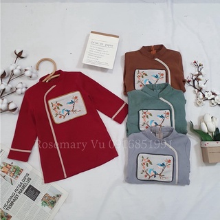 (8-32kg)Áo dài cách tân bé trai nhung mềm hình thêu Vintage siêu đẹp(ảnh thật)