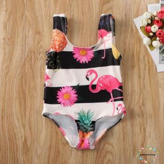 Bộ Áo Liền Quần Sát Nách In Hình Chim Hồng Hạc Đáng Yêu Cho Bé Gái