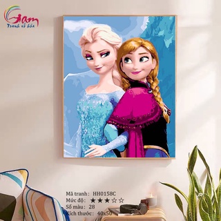 Tranh sơn dầu số hóa tô màu theo số Gam Elsa Anna HH0158C