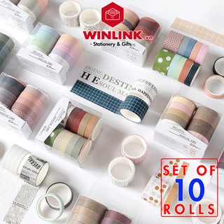 Set 10 cuộn băng dính washi tape trang trí planner, bujo WST232