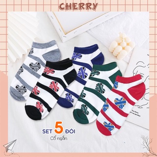 Tất cổ ngắn nam nữ chất liệu cotton chống trượt, sét vớ nữ nam hoạ tiết hoạt hình cute- Cherry Shop