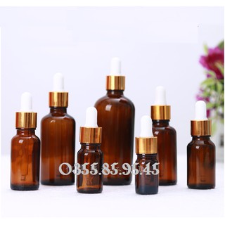 Chai thủy tinh NÂU nắp bóp VÀNG 5ml 10ml 20ml 30ml 50ml 100ml - Lọ đựng serum, tinh dầu, mỹ phẩm du lịch
