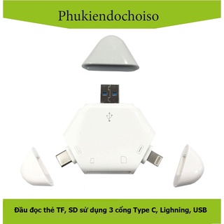 Đầu đọc thẻ TF, SD sử dụng 3 cổng Type C, Lighning, USB