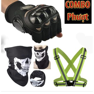 COMBO PHƯỢT ( Găng Probiker Ngắn Ngón + Ống Tay Chống Nắng Aquax + Khăn Trùm Đầu Ninja)