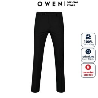 Quần âu nam Quần tây công sở cao cấp Owen QRT23013 ống đứng cạp tăng đơ Màu Đen trơn Vải polyester đứng dáng