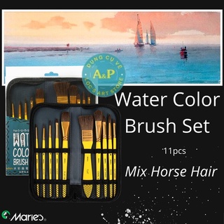Cọ bộ 10 cây Marie's vẽ màu nước kèm túi đựng Lông Ngựa (watercolor Brush)