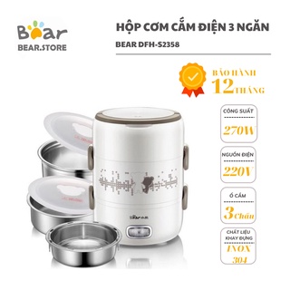 Hộp Cơm Cắm Điện Văn Phòng 3 Ngăn BEAR DFH-S2358 Có Thể Nấu &amp; Hâm Nóng (Dung Tích 2L)