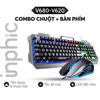 Bộ Combo Bàn Phím và Chuột Chơi Game INPHIC V680 Phím Có Đèn Nền Siêu Đẹp RGB Hỗ Trợ 4000DPI - Chính Hãng