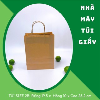 500 túi giấy nâu có quai Size 2B:19.5x10x 25.2 cm túi đựng hàng 3kg