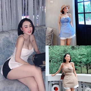 Áo 2 dây xẻ lai xoắn ngực form dài