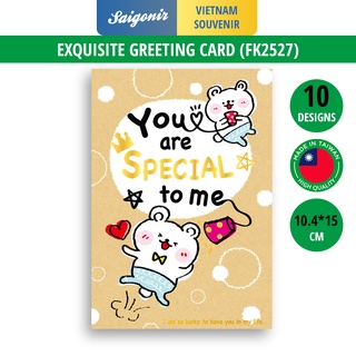 Thiệp giấy For You Greeting Card Cao Cấp Nhập Từ Đài Loan FK2527 với Chữ Nhũ Vàng và Họa tiết Cute 10.4x15cm