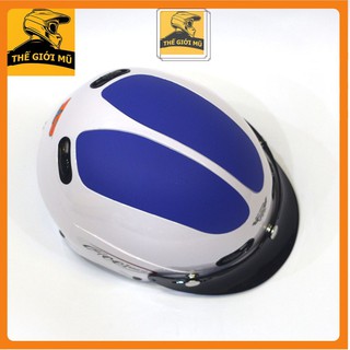 Mũ bảo hiểm nửa đầu GRS A102 màu trắng ốp xanh dương