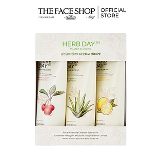 Bộ Sữa Rửa Mặt THEFACESHOP HERB DAY 365 MASTER BLENDING FACIAL FOAMING CLEANSER SPECIAL SET (3pc)(HSD 12/2022)