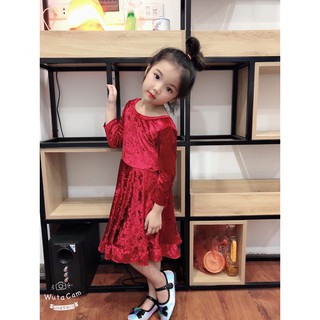 Váy nhung nơ lưng cho bé gái